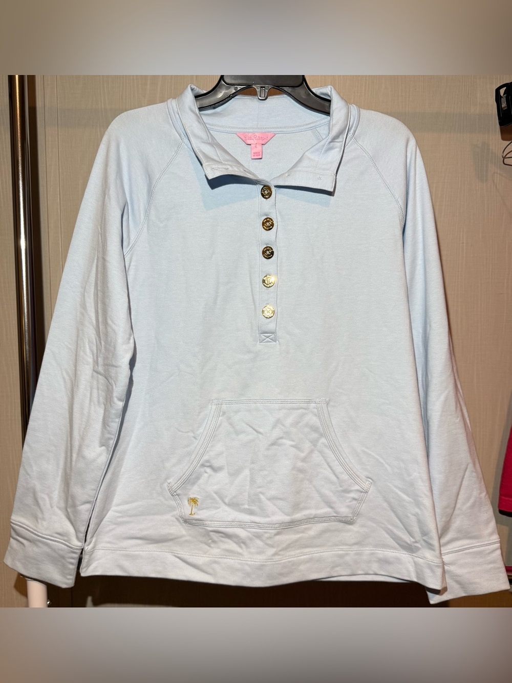 Lilly Pulitzer Light Blue Henley Pullover with Gold Buttons